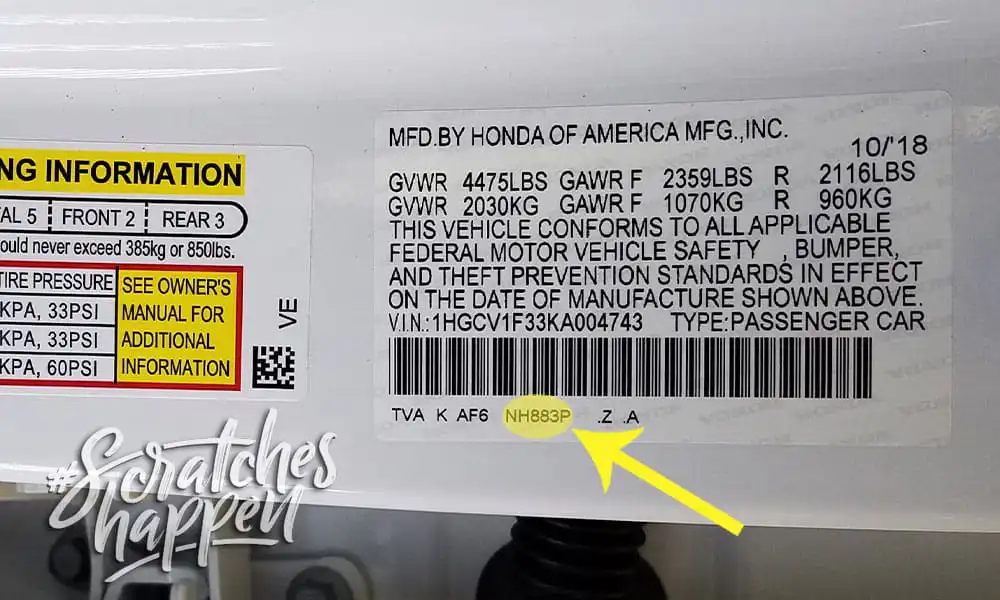 Honda Paint Code Location (Sticker) Honda Paint Code Location (Sticker)