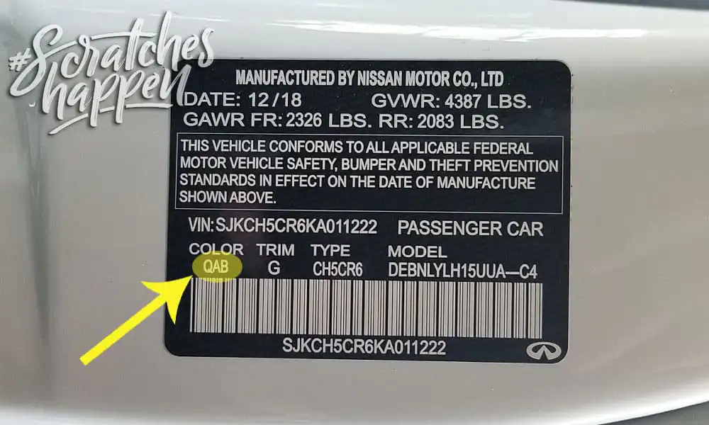Infiniti Paint Code Location (Sticker) Infiniti Paint Code Location (Sticker)