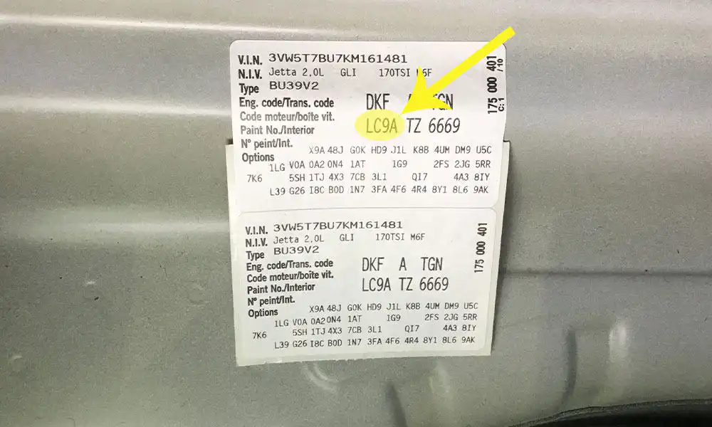 Volkswagen Paint Code Location (Sticker) Volkswagen Paint Code Location (Sticker)